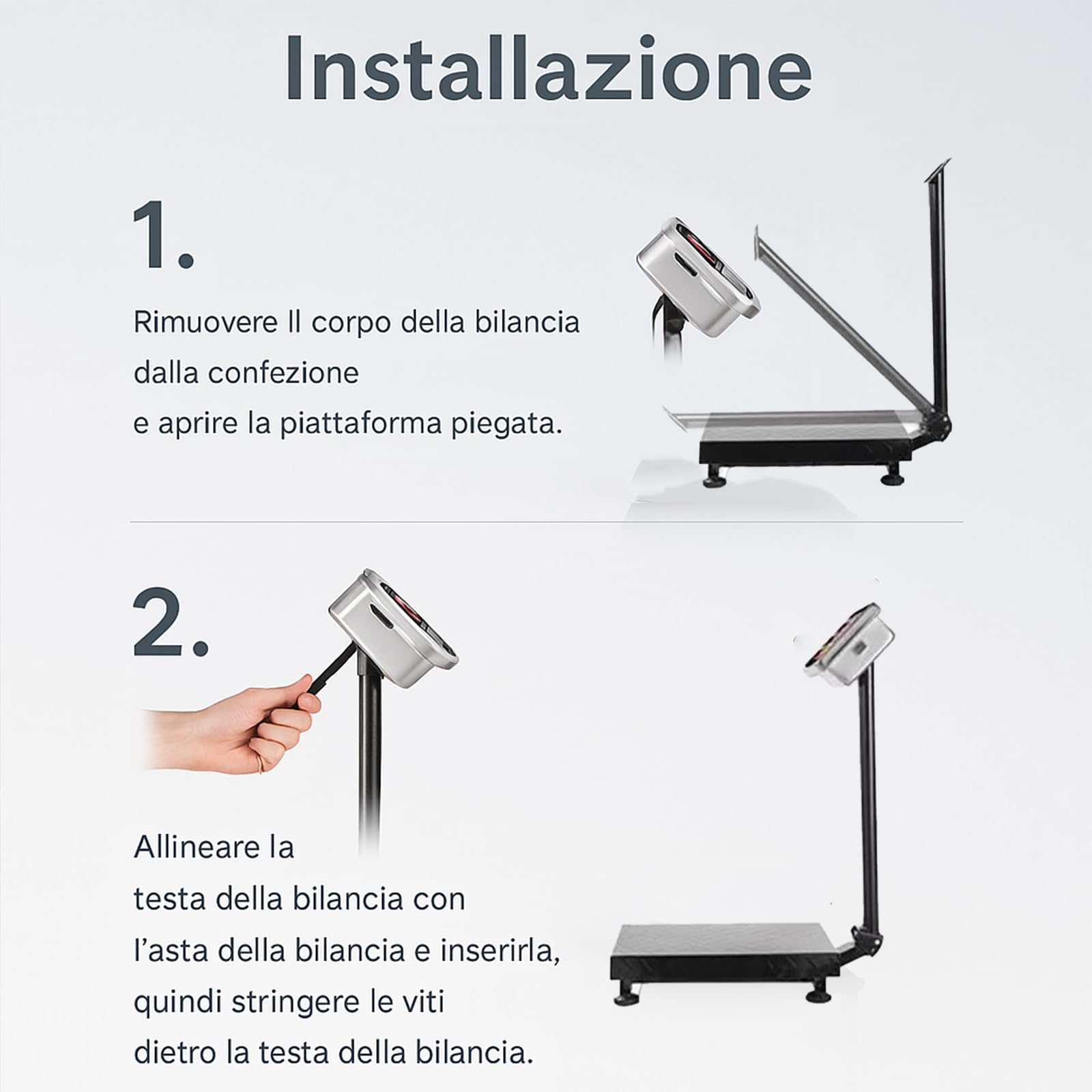 Voltix Bilancia Elettronica 150kg, Bilancia Pesa Pacchi Digitale Professionale Ricaricabile con Display in Acciaio Inox e Braccio Pieghevole