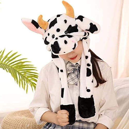 Miniatura 6 de YEKEYI Sombrero de animal con orejas de vaca para saltar en movimiento, orejas desplegables, gorro de felpa para mujeres y niñas