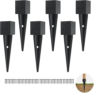6 Pcs 4x4 Fence Post Anchor Ground Spike（Inner Size 3.6"x3.6" 16" Black Powder Coated–Mailbox Post Anchors, for Deck,Fence,Railing,Mailbox..