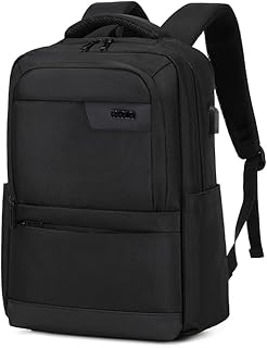 شنطة ظهر محمولة بسعة 18 لتر، شنطة ظهر للسفر للنساء والرجال، شنطة ظهر مقاومة للماء للابتوب والعمل مقاس 15.6 انش مع منفذ شحن USB RAL502 من رحالا - اسود