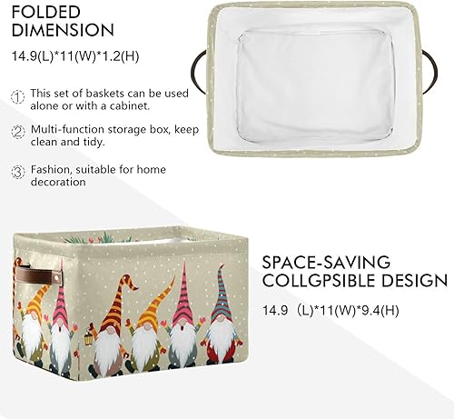 Miniatura 3 de senya Cesta de Navidad con asas, tarjeta de Navidad con gnomos, plegable, de tela, plegable, bolsa organizadora para almacenamiento de ropa