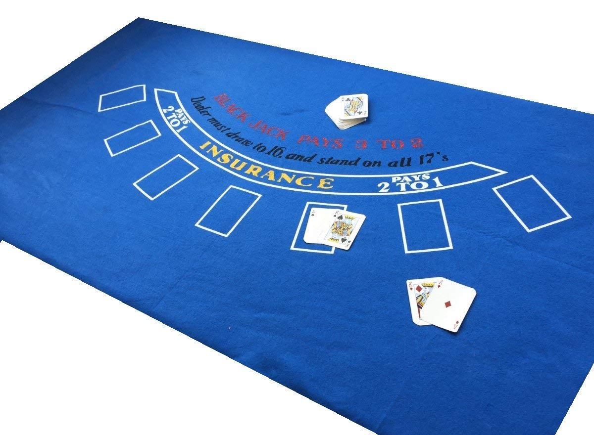 SSTN LTD LARGE AUTHENTIC * BLUE * LAS VEGAS 6FT by 3 FT BLACK JACK FELT PLUS PLAYING CARDS