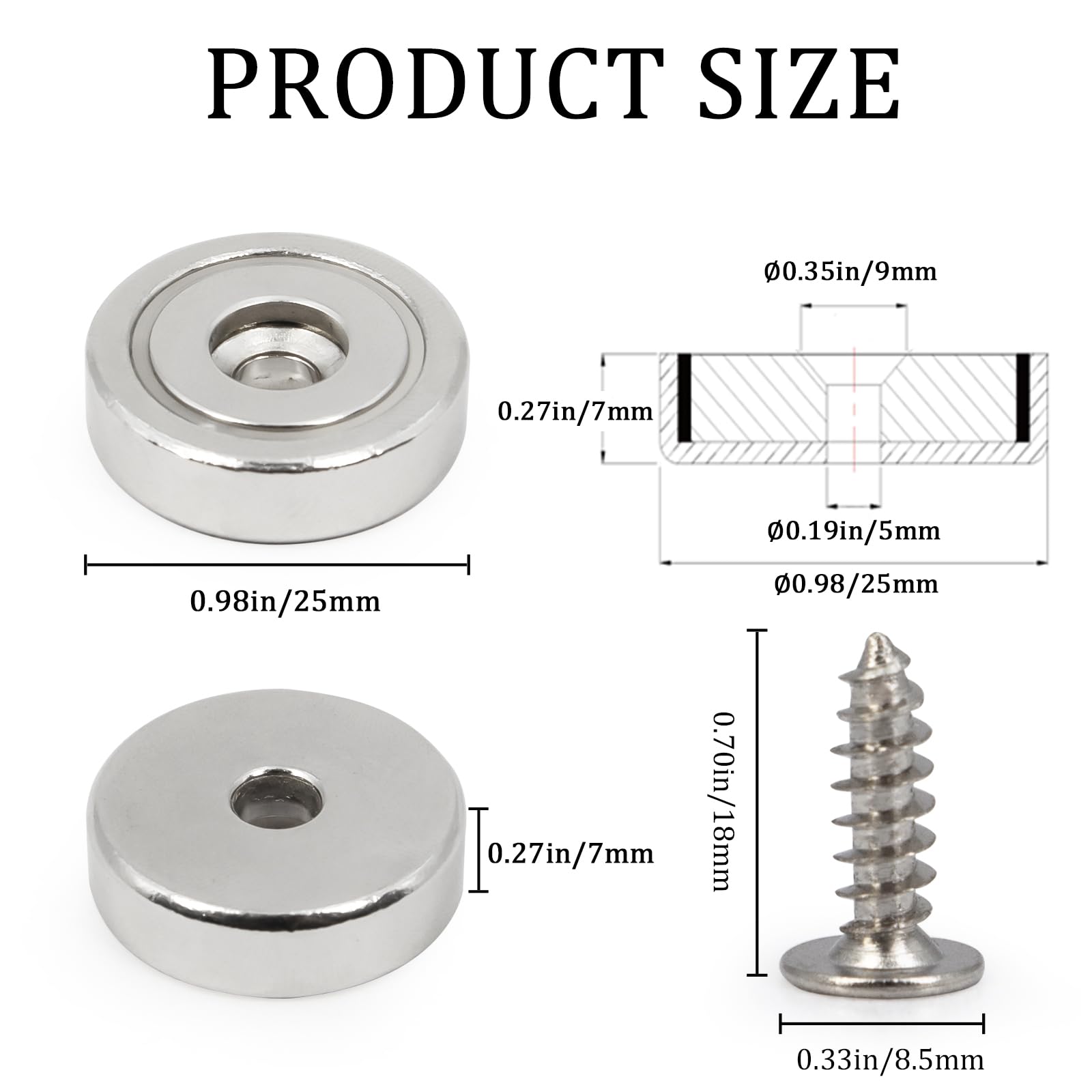 Strong Neodymium Magnets with Holes and Screws, 60lbs - 10 Pack — Amazon image 2