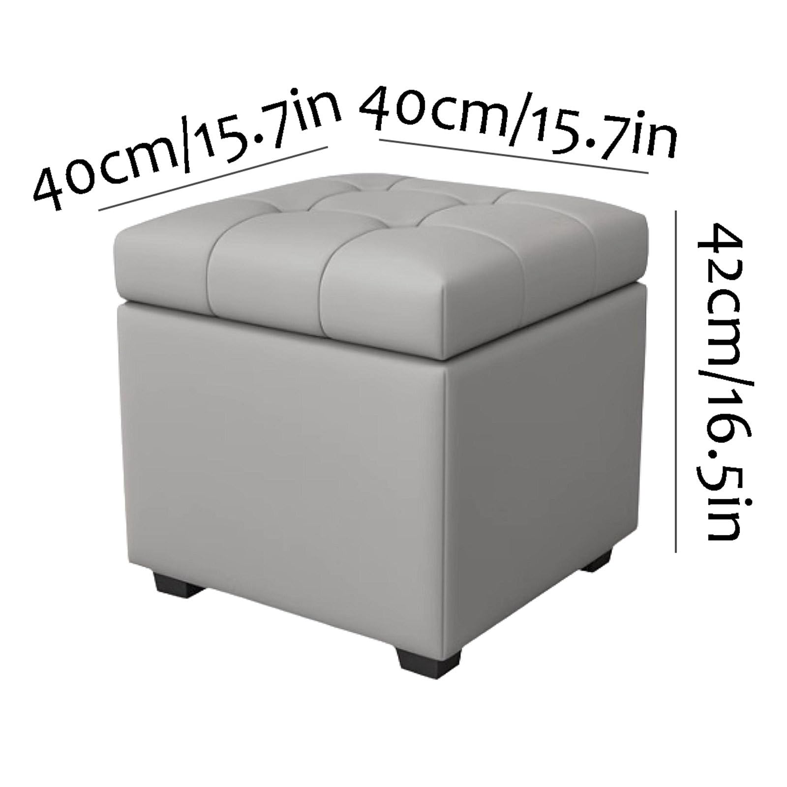Robusto Ottomani in Pelle con Coperchio ad Alta risorsa ottomane Piede ripieno robuste Pouf ottomane Grigio Grigio Sgabello da vanità Quadrato risparmia Spazio
