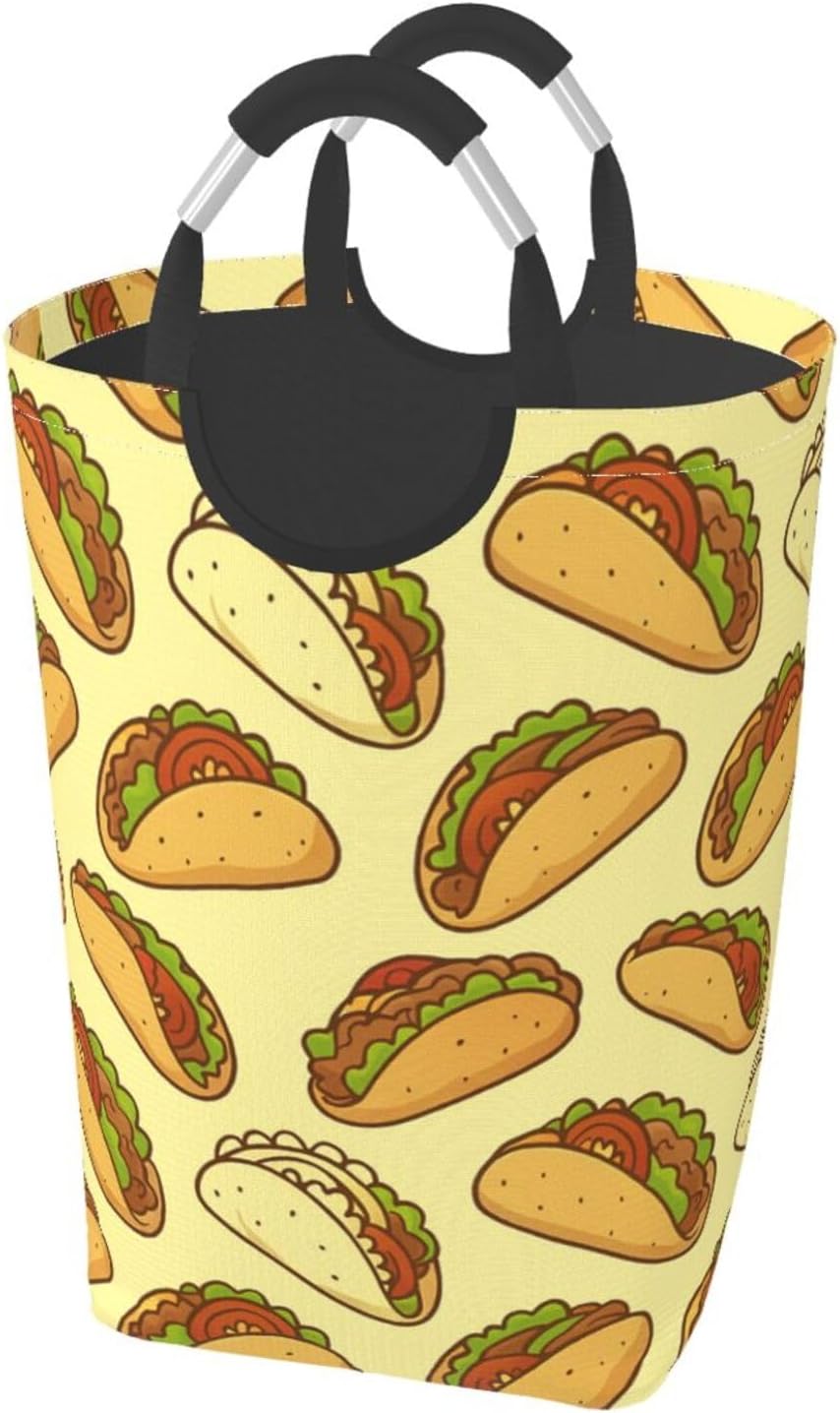 50l Laundry Basket Cartoon Taco Design Waterproof Laundry Hamper Foldable Clothes Laundry Bag With Handles