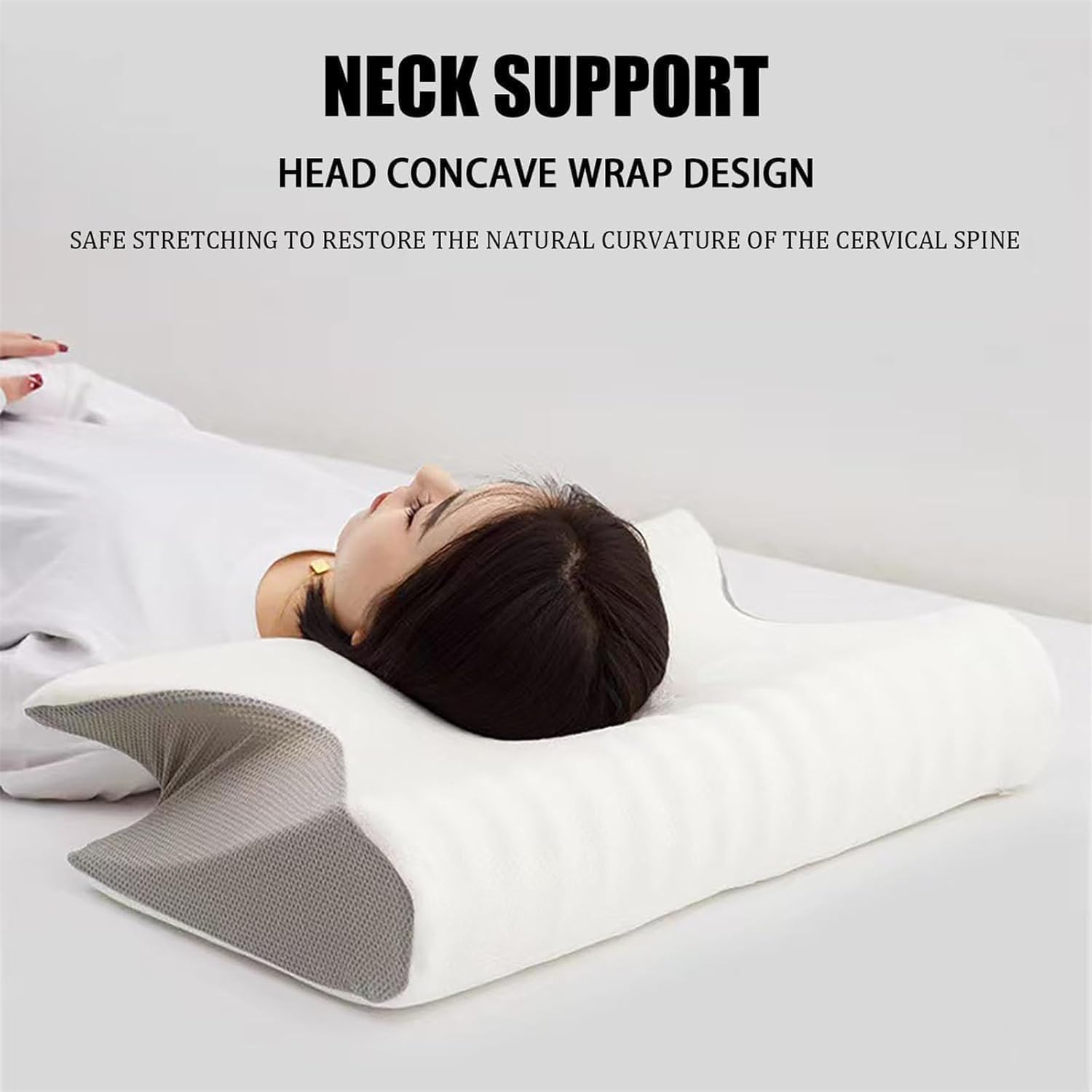 Orthinex Ergonomic Pillow - Memory Foam Cervical Neck Pillow For Back & Side Sleepers (Grey)