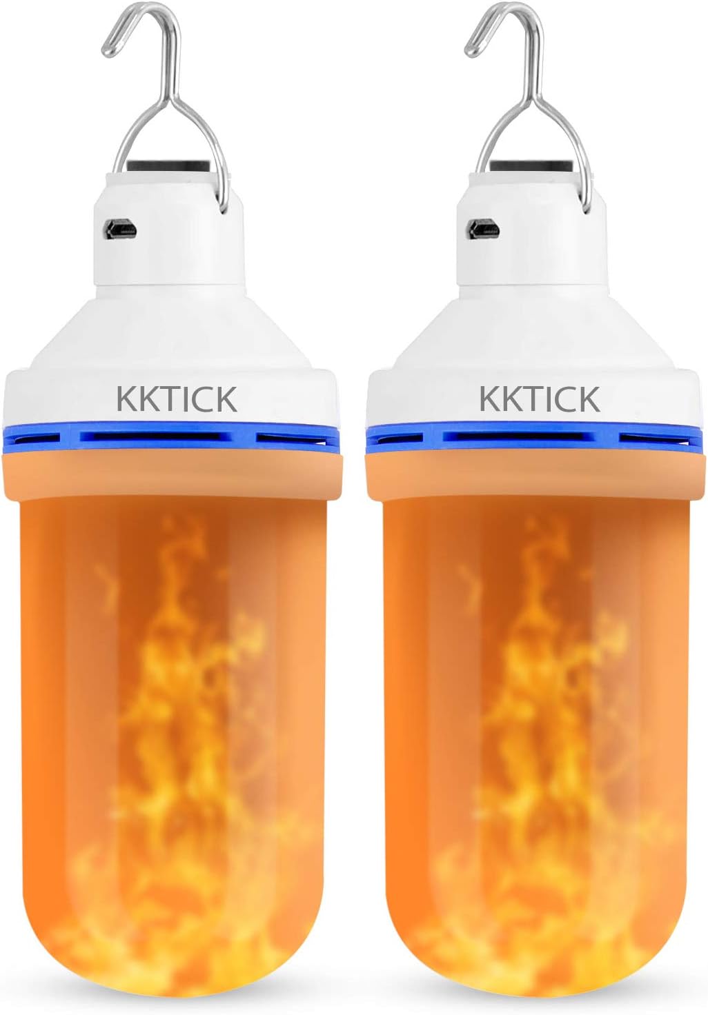 LED Flame Bulb, KKTICK Rechargeable Flame Light Bulb Battery Operated and USB Powered with 3 Modes and Upside Down Feature for Christmas Fireplace Decoration and Tent Lighting