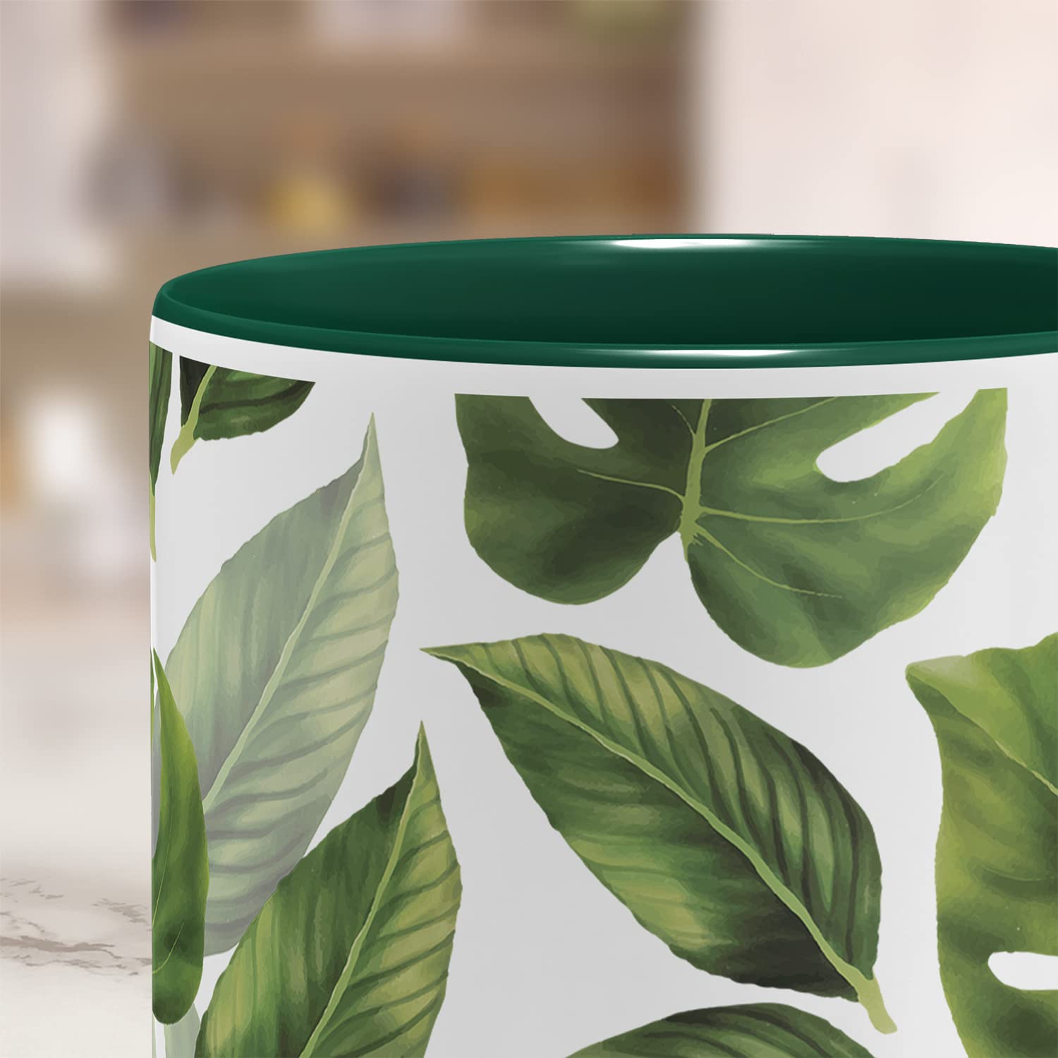 OM3 Pflanze Monstera Kaffee-Tasse mit Pflanzenmotiv Tasse Leaf Bltter|  Keramik Becher | 11oz 325ml | Rundumdruck | Grn : Amazon.de: Kche,  Haushalt & Wohnen
