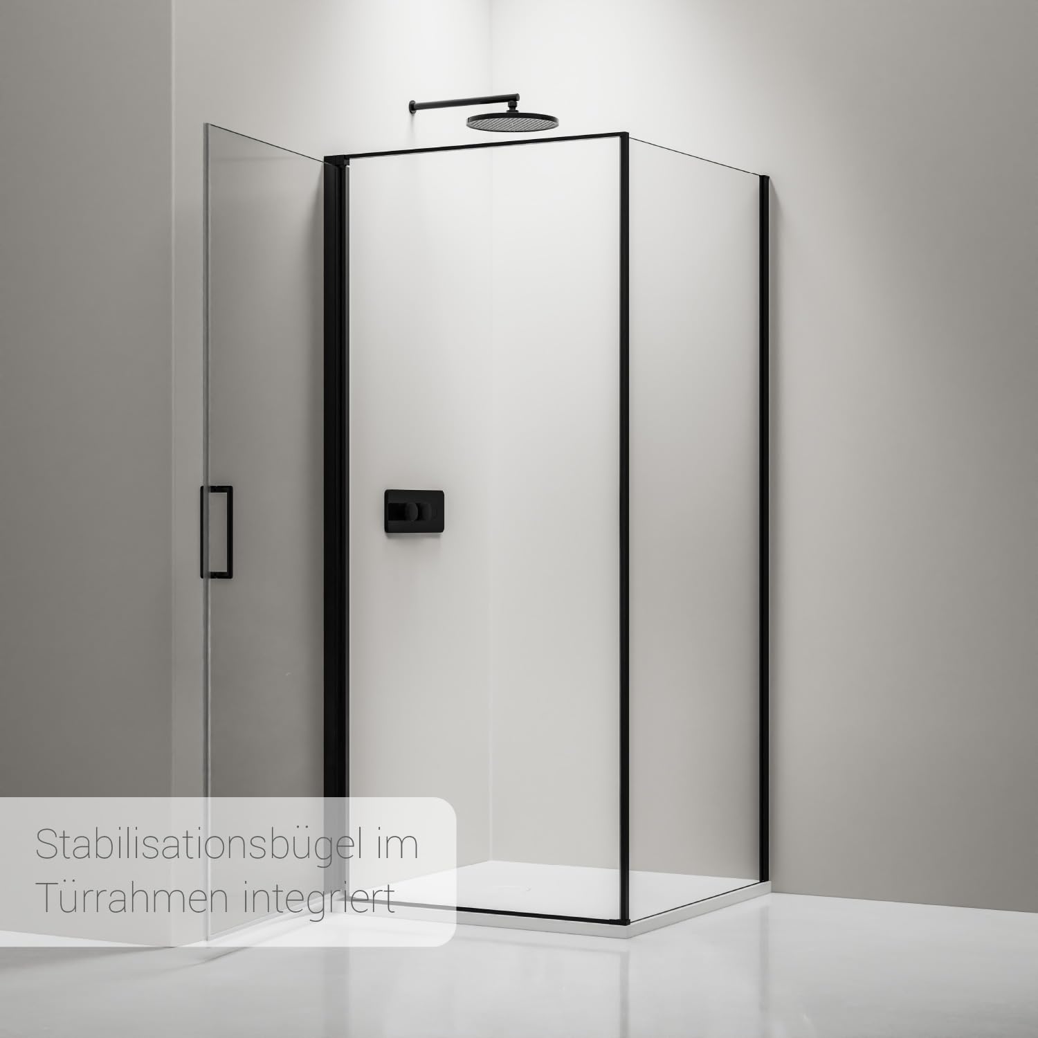 Bernstein Duschkabine EX416S 90 x 90 cm – ohne Duschtasse – ESG Echtglas, schwarzer Rahmen, Eckdusche mit Hebe-Senk-Mechanismus