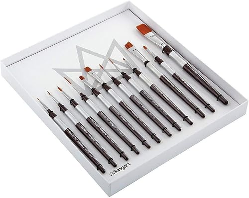 Miniatura 3 de KINGART 1070B Premium 12 Pc. Pinceles de pintura acrílica de precisión para artistas, mango corto y cómodo, pelo sintético Taklon para pinturas