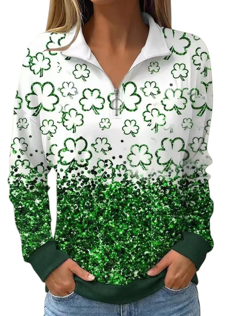 Women's Long Sleeve St Patrick's Day Sweatshirt Casual Lucky Irish Glitter Shamrock Paddy's Day Shirts Pullover Tops-image-42