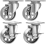 4 Roues de roulette pivotante en tôle d'acier Gris d'aluminium à haute pression (3.5" Pas de frein)