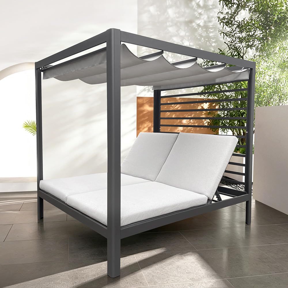 Lit de Jardin MATALA Gris 208x188 cm Dossier Inclinable et Toit
