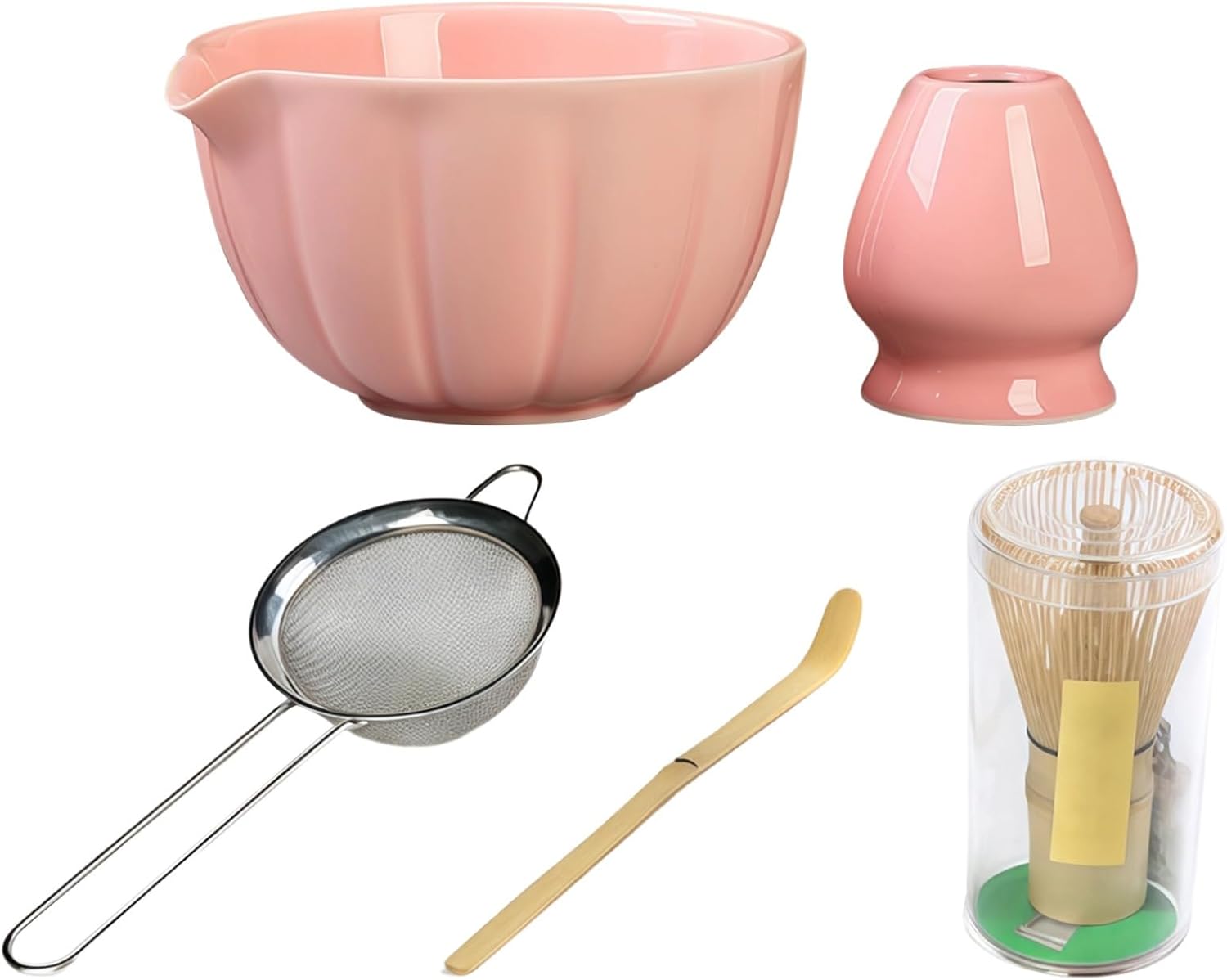 Japanese Style Matcha Set, 6 Pcs Tea Ceremony Kit, Bowl, Whisk, Scoop, Strainer, Holder, Gift Box Included