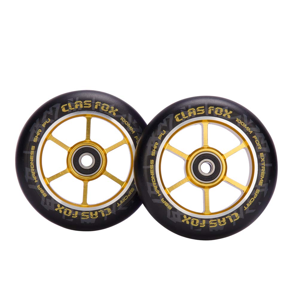 – Pro Stunt Scooter Wheels 100mm One Pair with ABEC-9 Bearings CNC Metal Core(2pcs) (Gold)