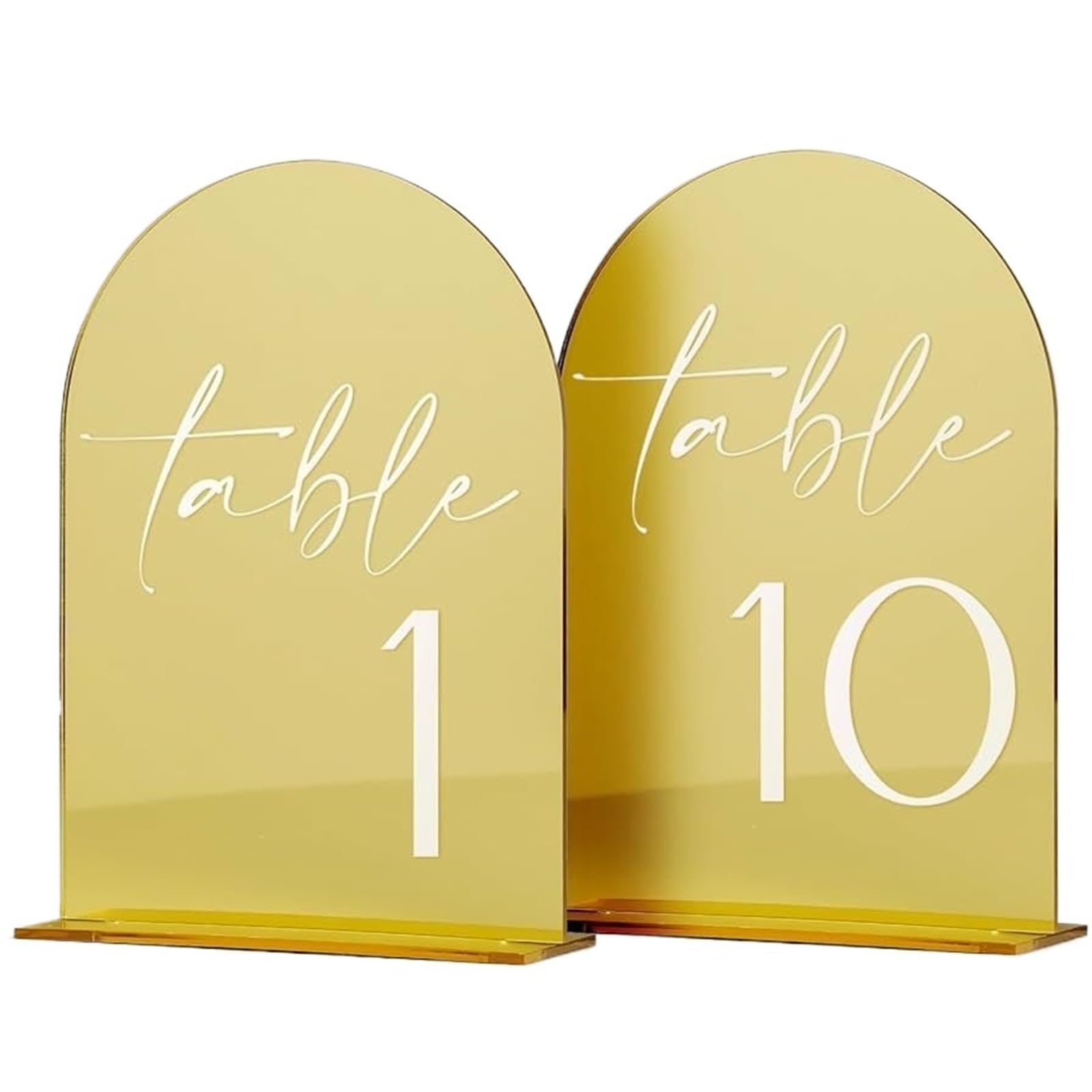 WSQHAO 10pcs Arch Wedding Table Number Card With Stand Mirrored Holder For Reception,Party,Anniversaries,Event for Restaurant(Color 1)