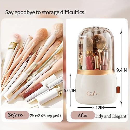 Miniatura 2 de Organizador de brochas de maquillaje rosa con tapa giratoria de 360 grados 2023 Organizador de brochas de cosméticos transparente para tocador,