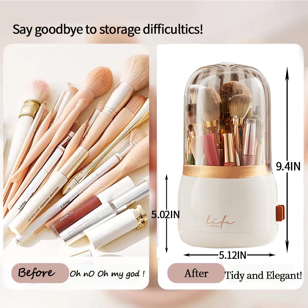 Różowy organizer na pędzle do makijażu z pokrywką, obracany o 360 cm, nowy, przezroczysty organizer na pędzle kosmetyczne na toaletkę, biurko, blat łazienkowy (różowy)