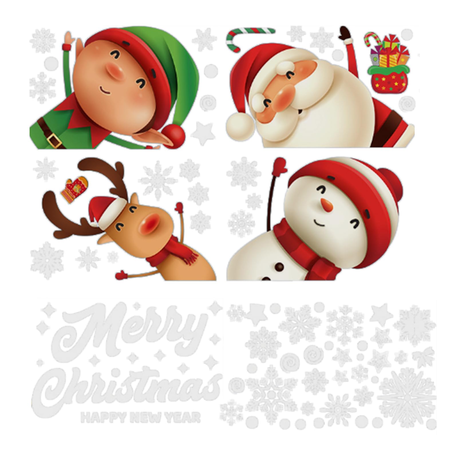 Xinsheinelry Christmas Window Sticker Winter Glass Decal Featurings Snowflake, Santa, Reindeer for Christmas Window Decors Decorations