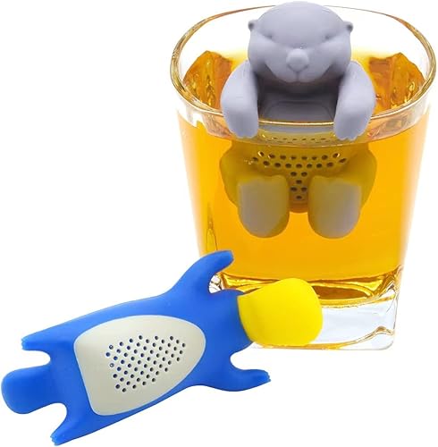 Juego de 2 infusores de té de nutria y ornitorrinco, 2 unidades en 1, colador de hojas sueltas, difusor de filtro de té de frutas de hierbas,
