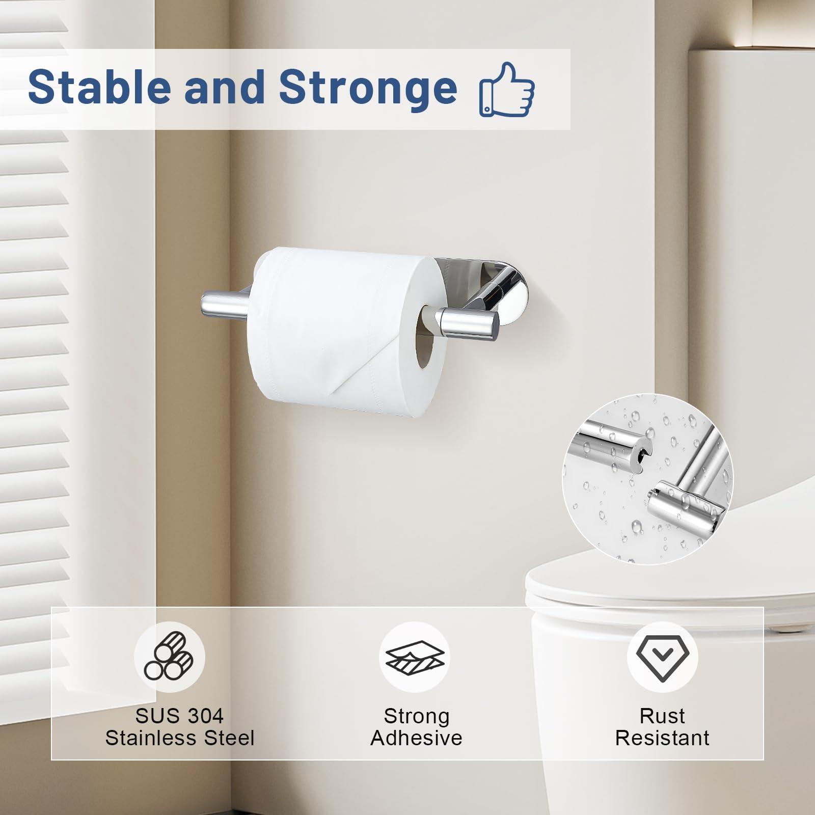 NearMoon Toilet Paper Holder Self Adhesive, Premium Thicken SUS304 Stainless Steel Rustproof Adhesive Toilet Roll Holder No Drilling For Bathroom, Kitchen, Washroom (1 Pack, Brushed Nickel
