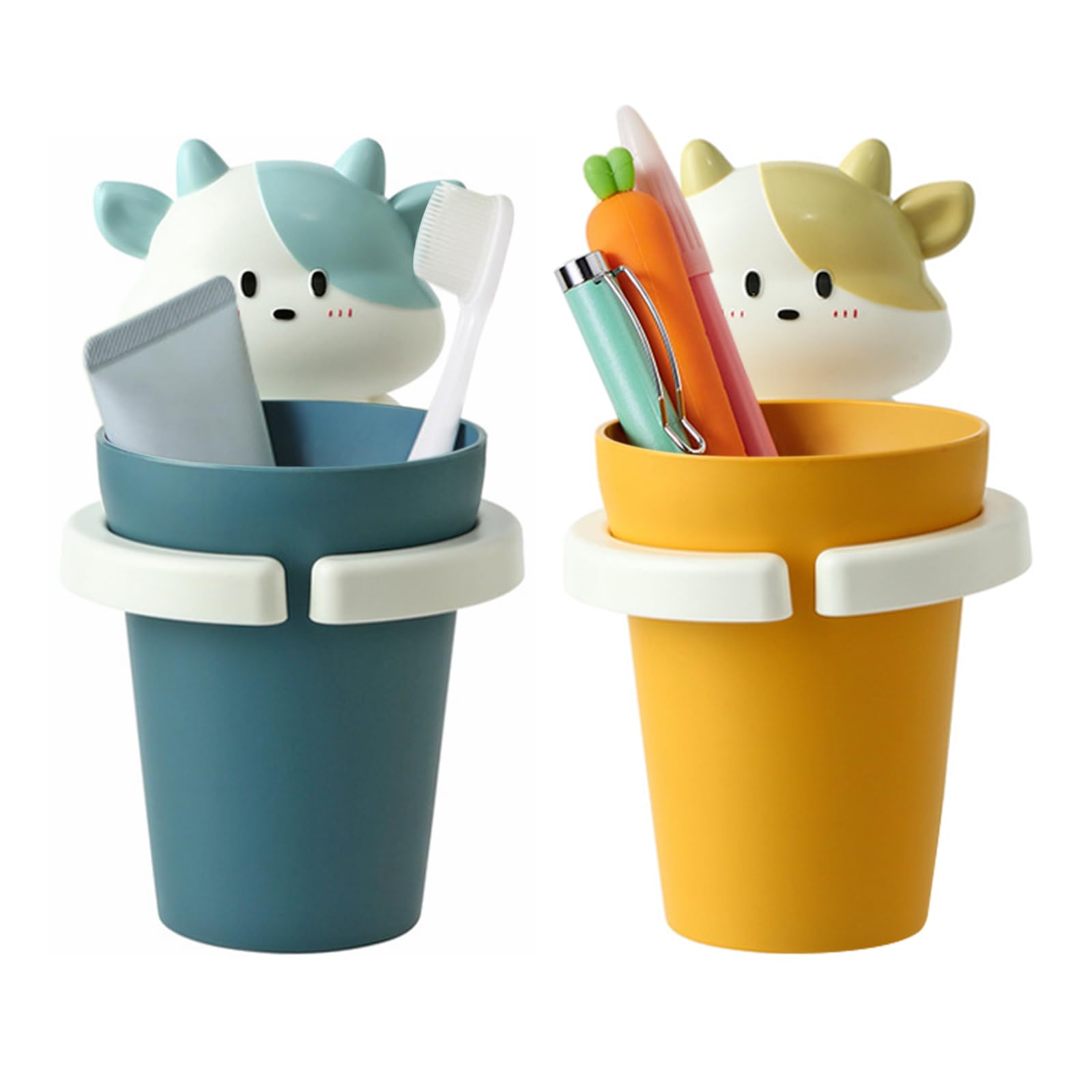 Toothbrush Holder, Jicyor 2 PCS Kids Toothbrush Holder Cartoon Animals Wash Cup Holder Wall Hanging Organizer for Bathroom Toothpaste Utensils