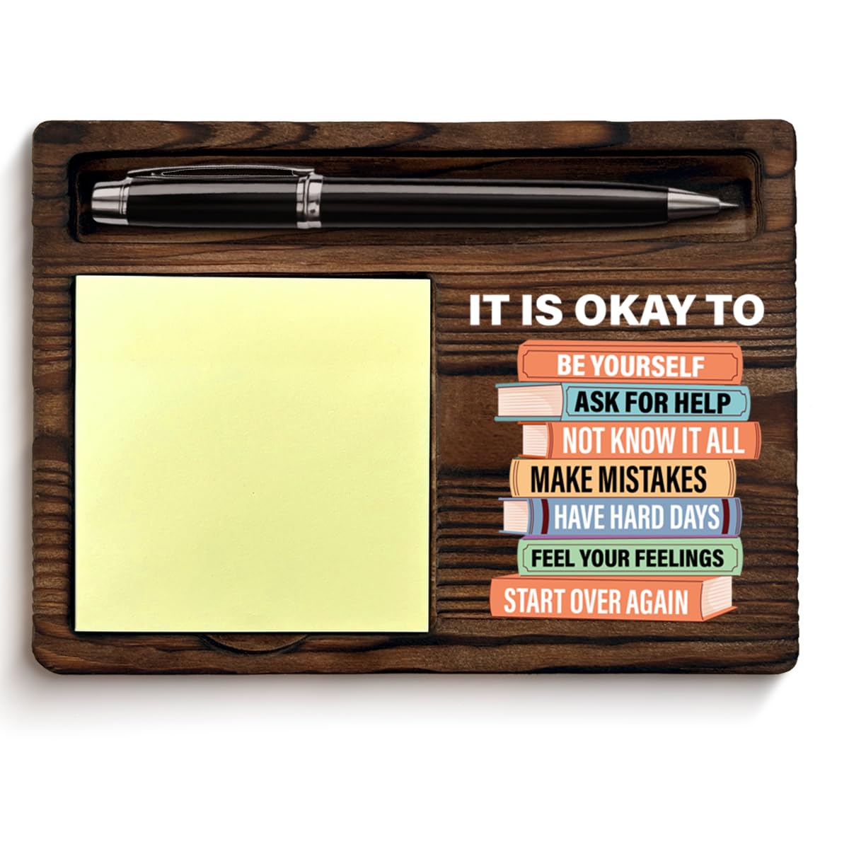 Motivational Mental Health Sticky Note Holder Inspirational Gifts for Women Men, It's Okay to Be Yourself Post lt Note Dispenser for Home Office School Classroom Desk Decor