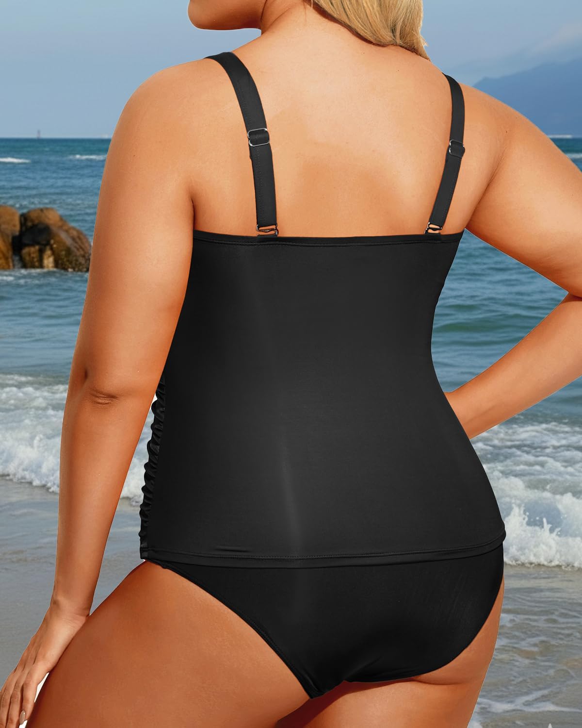Aqua Eve Women Two Piece Plus Size Tankini Strapless Bathing Suits Bandeau Swimsuits with High Waisted Bottom - Image 2