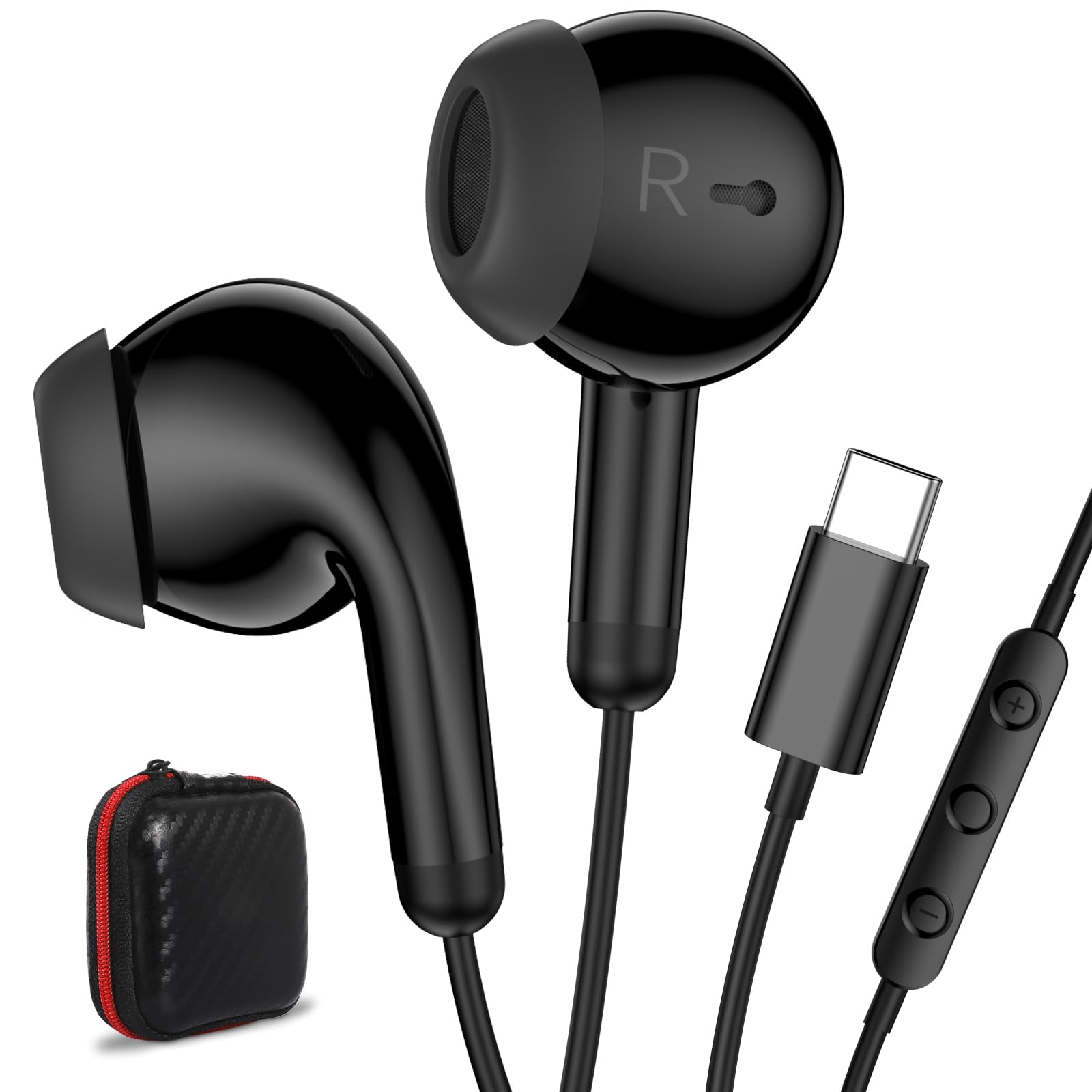 2 Pcs USB Type C Earphones for iPhone 15 Pro Max 15 Plus, Wired In-Ear