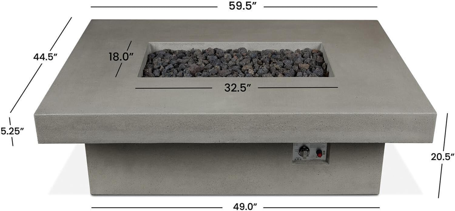 BBQGUYS Signature Geneva 60 Inch Rectangle Concrete Fire Pit in Ash - (Ships as Propane w/NG Conversion Kit) - SC-1586NG-Ash