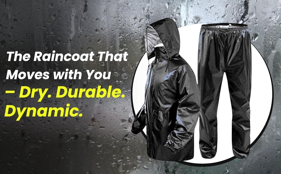 malkha Men's Black Waterproof Rain Coat with Pants Polyester Rain Coat For Men Bike Rain Suit Rain Jacket Suit Mobile Pocket with Storage Bag 4