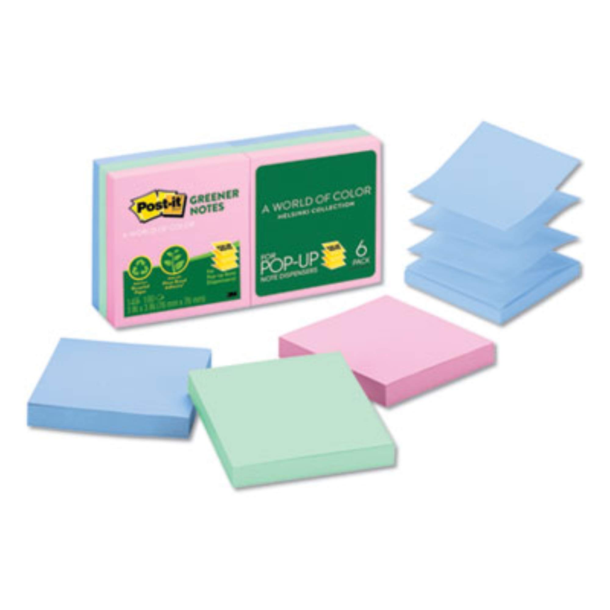 Post it (R) - Blocco note pop-up, Foglietti 100% riciclati, 7,6 x 7,6 cm, Helsinki, confezione da 6 blocchetti