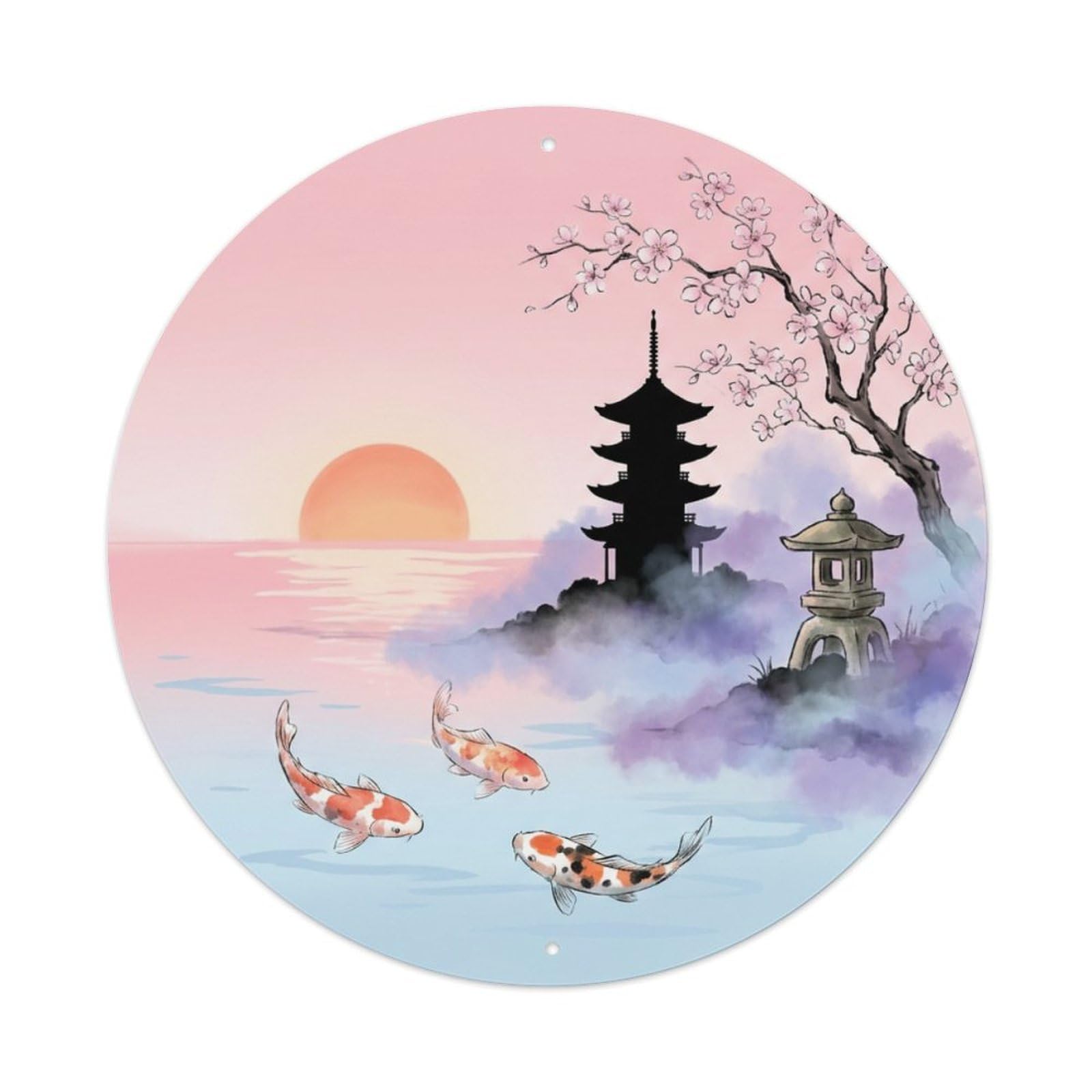 Metal Tin Sign Japanese Koi Fish Dawn Pink Sky Horizon