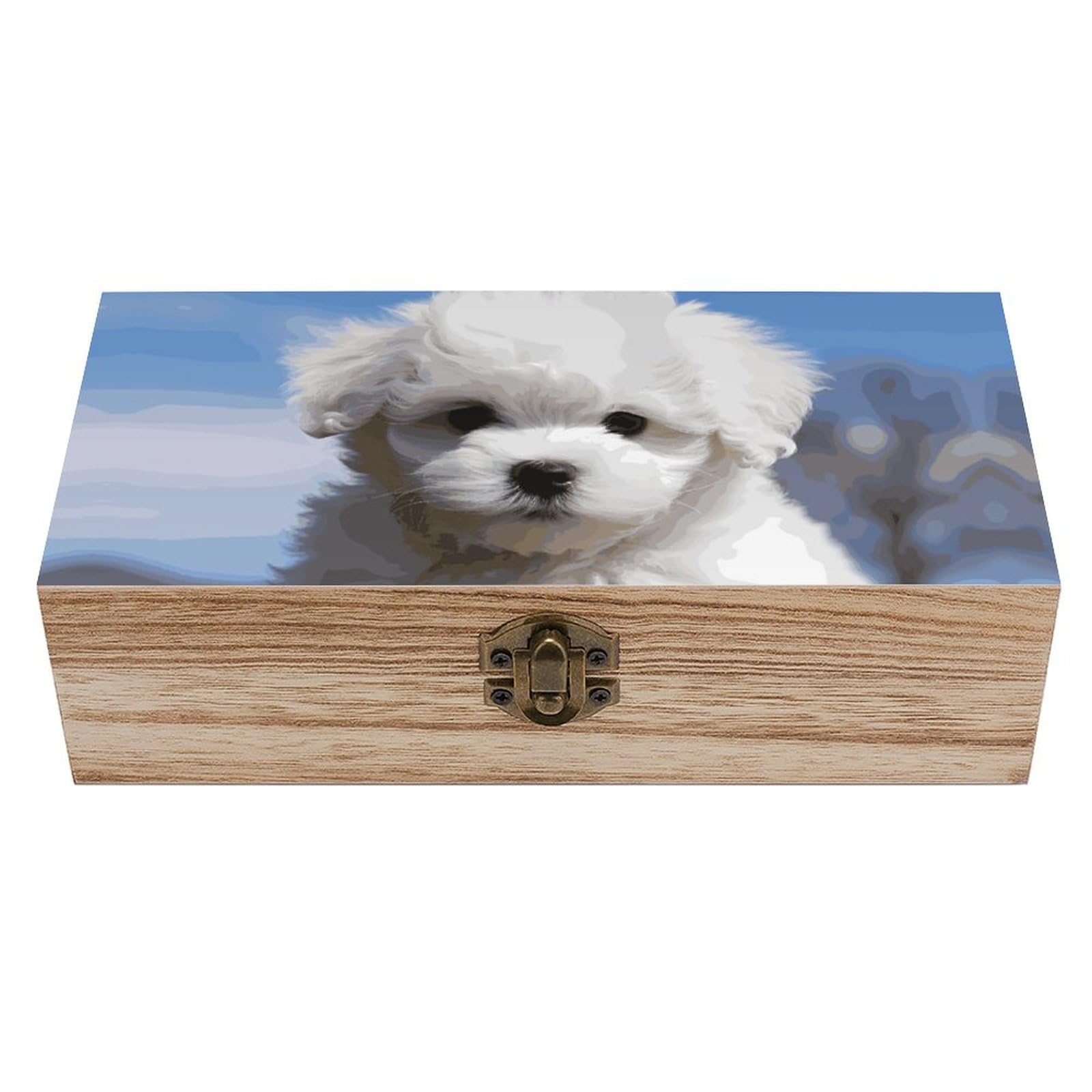 JTREHY Wooden Storage Box Container,Bichon Frise Dogprinted Desk Storage Box Room Decoration Box Souvenir Storage Box for Jewelry Gift Storage And Home Decoration