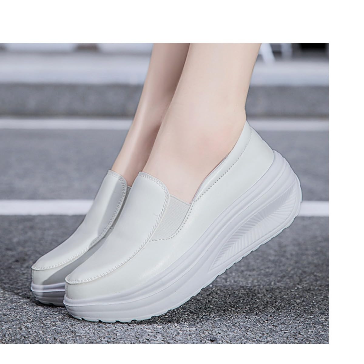 Orthopädische Damen-Turnschuhe mit Wippboden, bequem, leicht, rutschfest, Keilabsatz, ergonomische Schmerzlinderung, Fußgewölbeunterstützung, Leder, Krankenschwesterschuhe