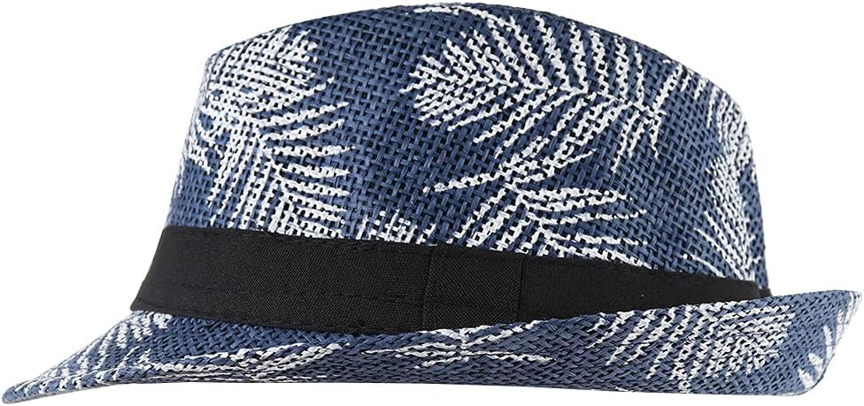 WESTEND Tropical Palm Leaves Short Brim Fedora Hat for Boys Ages 6-12, UPF 50+ Sun Protection