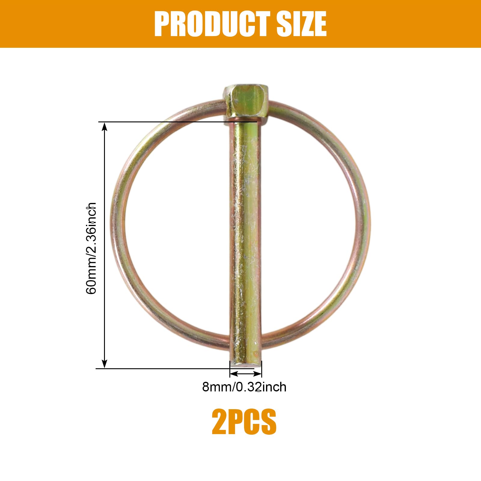 Set di 2 Perno di Bloccaggio, Perno di Sicurezza di Tipo O, Perni di Collegamento, Perni di Sicurezza con Anello per Trattori, Rimorchi, Tosaerba e Camio (8*60mm)