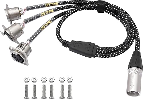 DETAME 3Pin XLR Male to 3 Female D Type Y Splitter,No Solder, Stage Box, Patch P