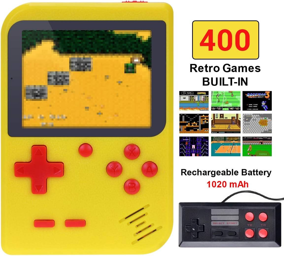 TAPDRA Handheld Game Console, Retro Game Console with 400 Classic Games 3.0 inch Screen Portable Supporting 2 Player, Good Gifts for Kids (Yellow)