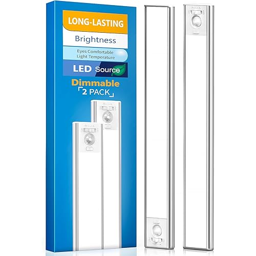 Under Cabinet Lighting, LED Motion Sensor Light Indoor, 2200mAh USB Rechargeable Closet Lights Battery Operated, Stick On Magnetic Wireless Dimmable Under Counter Lights for Kitchen(2 Pack)
