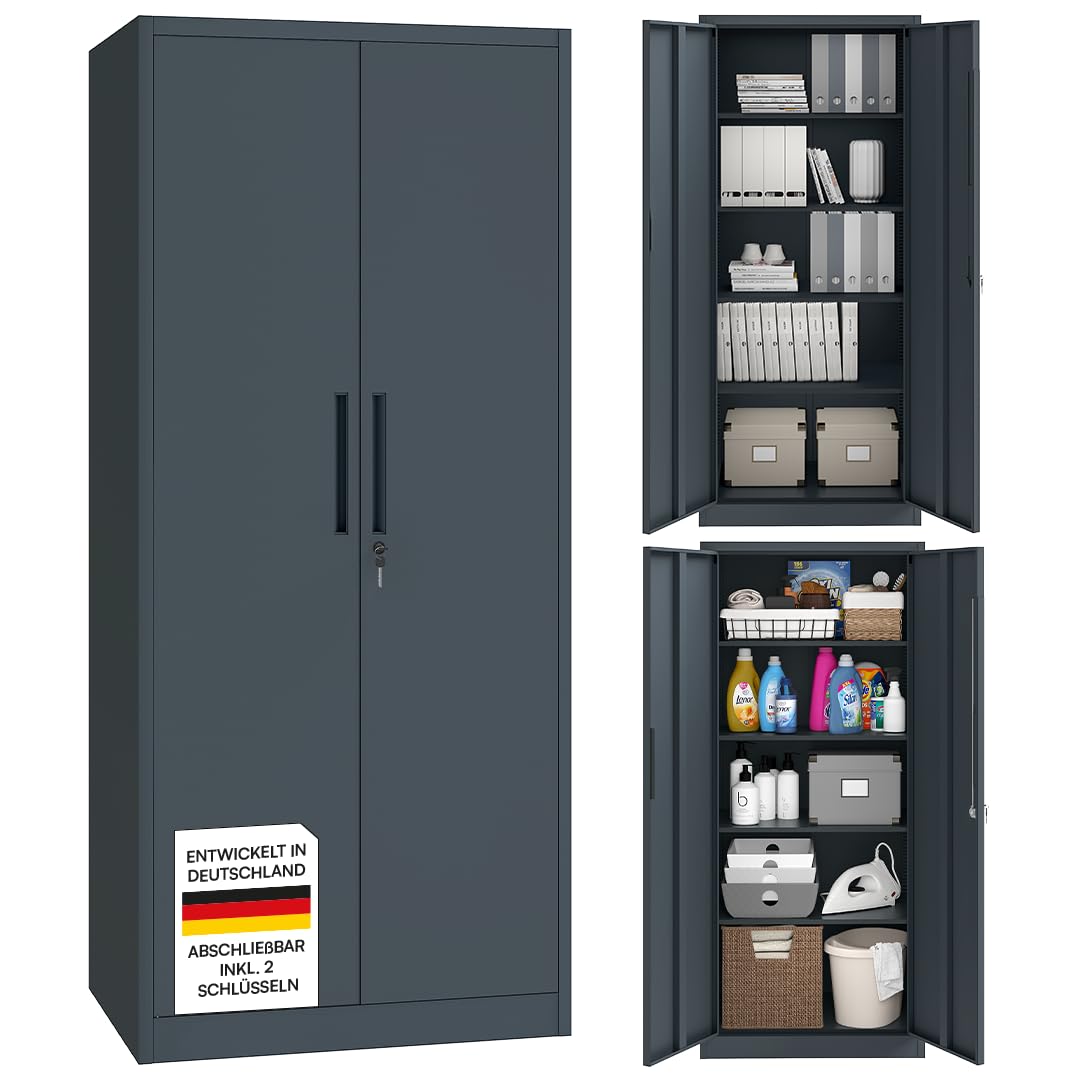 STEELSØN Regulus Metallschrank abschließbar – Stahlschrank mit 5 Ebenen – Werkzeugschrank mit Doppeltüren Anthrazit – Werkstattschrank mit verstellbaren Ablagen – Aktenschrank/Büroschrank Metall