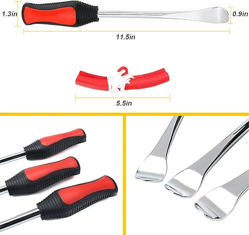 Miniatura 2 de BELOMI Juego de herramientas de palanca de cucharas para neumáticos, kit profesional de acero para quitar cambios de neumáticos con 1 bolsa portátil