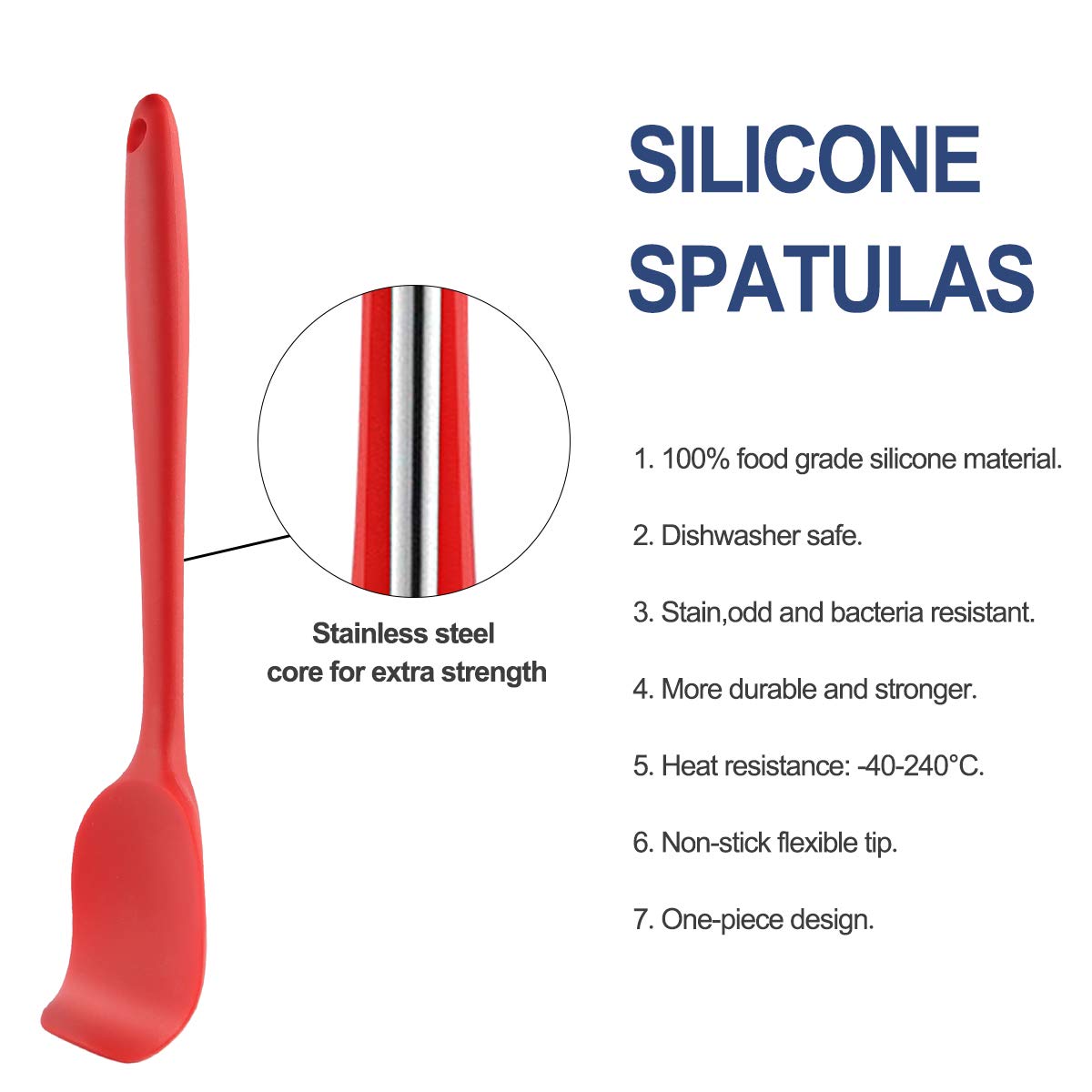 Spatule en Silicone，Spatule de Silicone de Cusine Kit，6 Ustensiles Antiadhésifs Résistants à La Chaleur Avec Noyau en Acier Inoxydable Résistant à La Corrosion Pour La Cuisson et Le Brassage (Rouge)