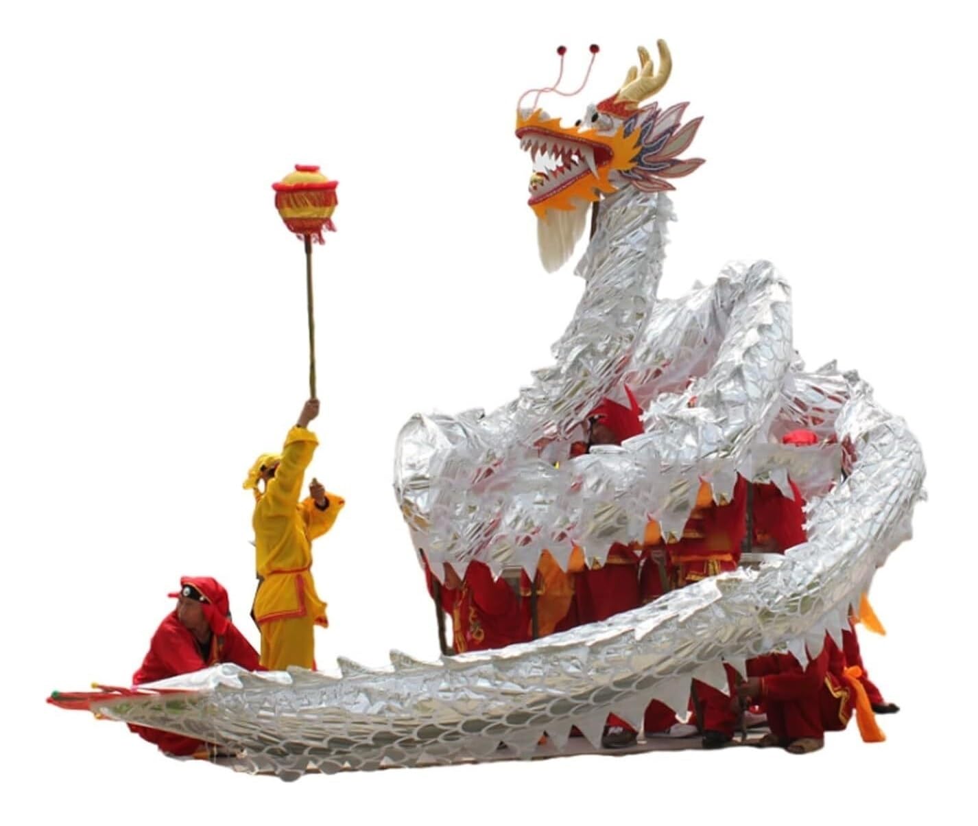 Drago Cinese per Feste 18 M/59ft Danza del Drago Capodanno Cinese Leone Performance Panno di Raso for 10 Giocatori Artigianato Feste Cinesi in Italia(White)