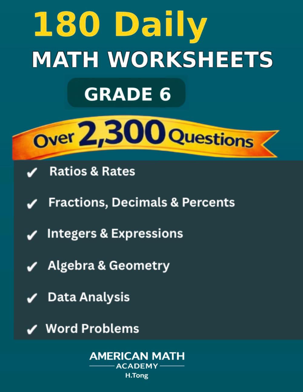 180 Daily Math Worksheets: Grade 6      Paperback – Large Print, March 25, 2026