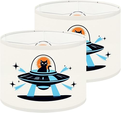 Miniatura 24 de Drum Lampshade Mid Century Black Cat Starry Lights Retro Style Medium Lamp Shade Replacement Linen Fabric Lampshades for Bedside Table Lamp Floor