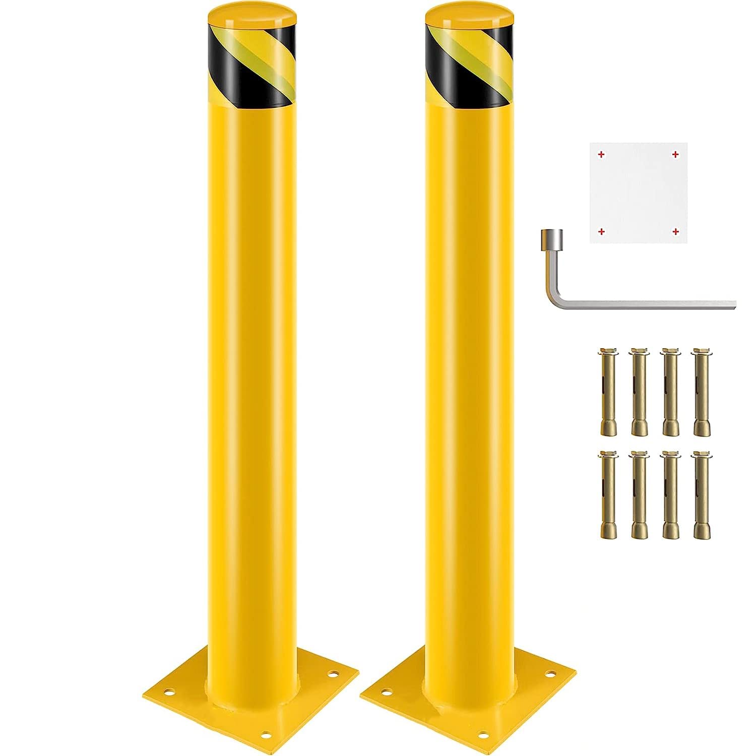 Safety Bollards, 42 inch Height Bollard Post, Yellow Powder Coated