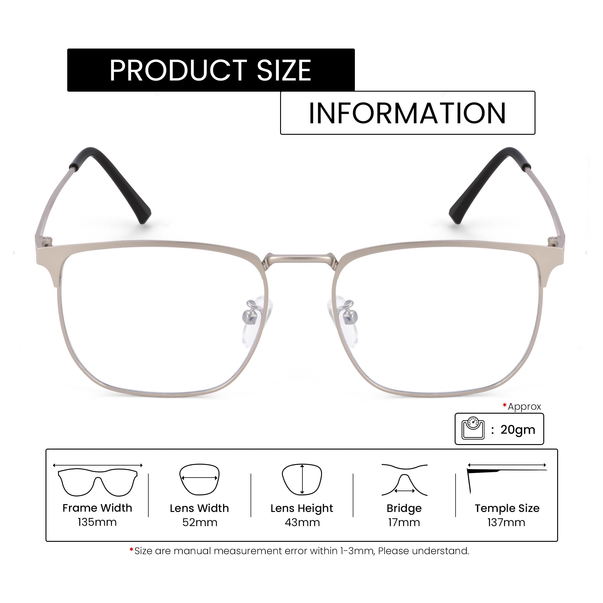 ROYAL SON Especificaciones cuadradas para hombres y mujeres | Bloqueo de luz azul | Gafas de computadora | Marco de metal