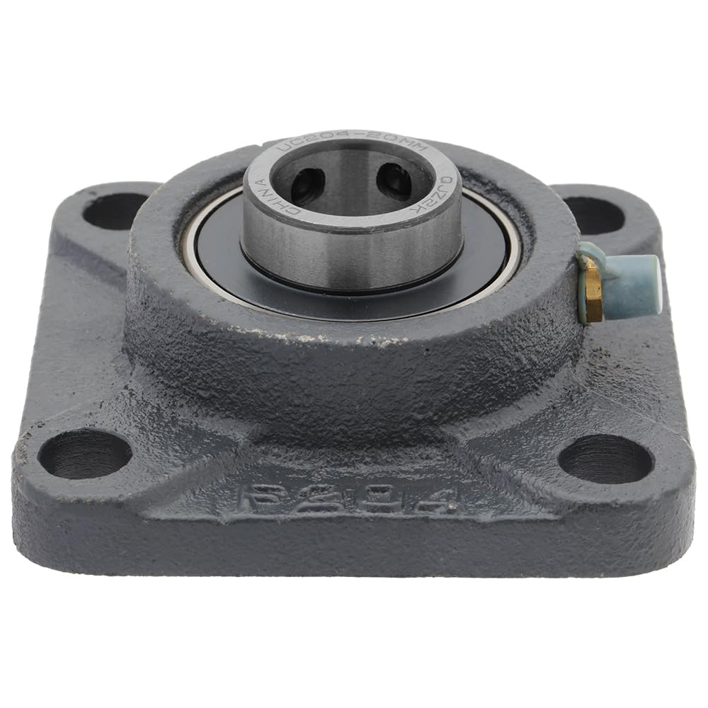 UCF204-4-Bolt Flange-Mount Ball Bearing Unit, Insert Bearing UC204, Cast Iron Housing F204, Bore Shaft 0.787 in (20 mm), Set Screw Locking, 3.386 in (86 mm) Flange Length