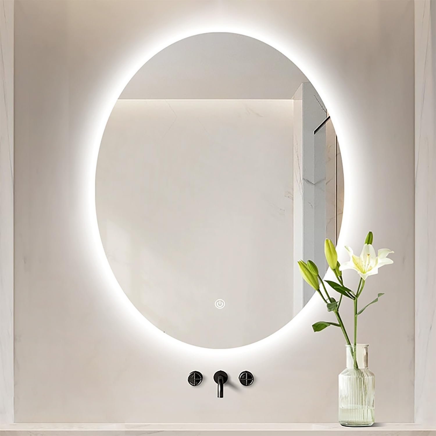 WJFTODAY 36" Oval LED Bathroom Mirror with Lights, Modern Frameless, Dimmable Backlit Vanity Mirror, Anti-Fog, Touch Switch, Stylish Decorative Wall Mirror (28"x36")